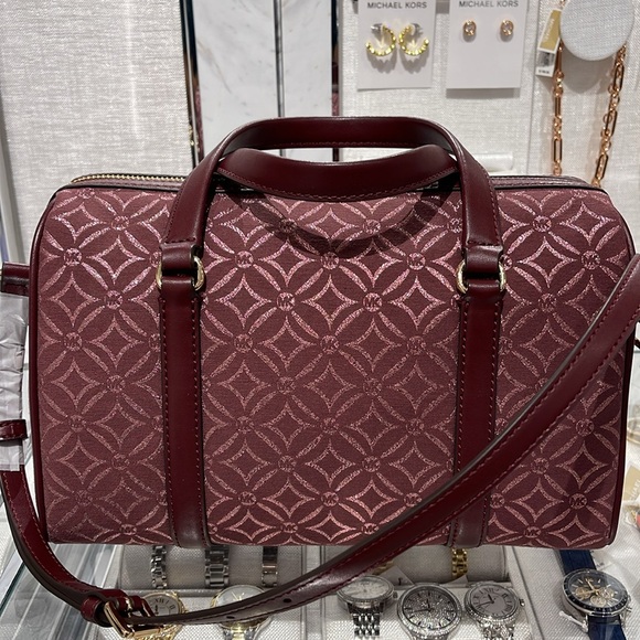 MICHAEL KORS JST TRAVEL MEDIUM DUFFLE SATCHEL SHOULDER CROSSBODY BAG MK OXBLOOD - Picture 7 of 16